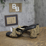 Universal Thread Aaliyah Raffia Strappy Knot Sandal Heels Black Brown Multi 8M