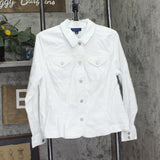 Charter Club Womens Button Up Petite Denim Twill Trucker Jacket Bright White PXL