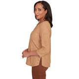 Alfred Dunner Shimmer Animal Jacquard Knit Top 15255WR Cognac Brown 1X