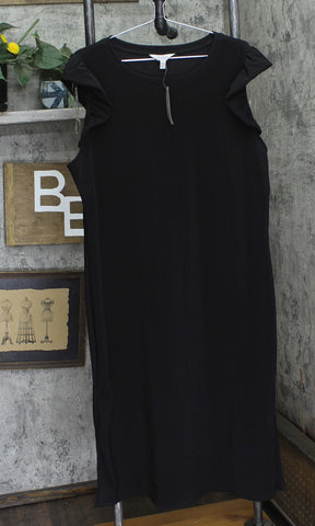 Honey & T Womens Ribbed Ruffle Cap Sleeve Plus Size Dress Black 1X