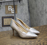 On 34th Womens Jeules Pointed-Toe Slip On Pumps 10018690000 Silver Glitter 5.5M