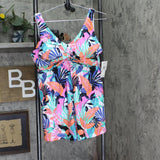 Raisins Curve Lucia Floral Knot-Front Swim Dress N840285 White / Multi 14W