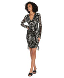 Nicole Williams English x Bar III Printed Drawstring Dress Black / White Print L