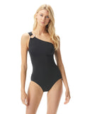 Michael Michael Kors Iconic Solids One Shoulder One-Piece Swimsuit Black 6