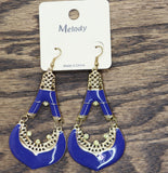 Melody Womens Fashion Enamel Filigree Teardrop Earrings Gold / Dark Blue 3.5"