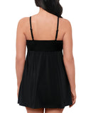 Swim Solutions Tie Front Empire-Waist Swimdress One Piece Swimsuir Black 12