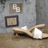 A New Day Kaia Open Toe Sequin Band Kitten Heels Tan Brown / Off White 9.5M