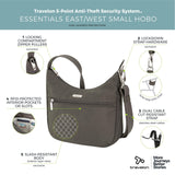 Travelon Anti-Theft Essentials East/West Hobo Bag 43486-510 Smoke Gray One Size