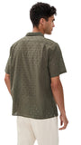 Vince Mens Cotton Eyelet Collar Button Up Camp Shirt M10521594 Dome Green S