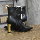 A New Day Sienna Low Shaft Heeled Boots Faux Leather 94637414 Black / Gold 7M