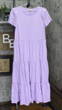 Riley & Rae Womens Lacey Crew Neck Tiered Puff-Sleeve Midi Dress Lilac Purple S