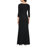 Alex Evenings Embellished 3/4 Sleeve Square Neck Side Slit Gown Dress Black 14