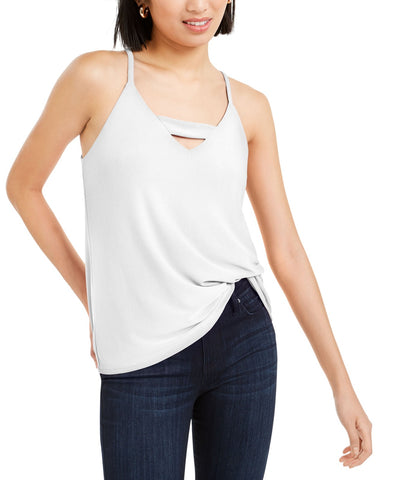 Bar III Womens Petite Zip Back Top Bright White PS