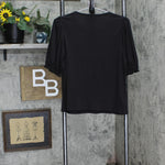 LC Lauren Conrad Womens Textured Knit Puff Sleeve Blouse Shirt Top Black S