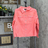 DG2 by Diane Gilman Womens Frayed-Hem Denim Jacket 724439-Plus Coral Pink 1X
