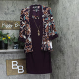 R&M Richards 2-Piece Printed Jacket  with Dress Necklace Eggplant Purple 10P