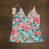 Swim Solutions Crossover Printed Shirred Tankini Swim Top Tropic Twist Multi 14