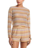 Aqua Womens Stripe Long Sleeve Crochet Knit Top YCG9855 Brown Multi S
