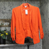 Bar III Womens Crepe Ruched Sleeve Open Front Blazer Burnt Orange S