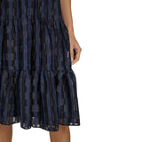 Calvin Klein Womens Checkered Shimmering Tiered A-Line Midi Dress Indigo Blue 8