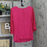 DG2 by Diane Gilman Womens Lace Neck Bell Sleeve Knit Shirt Top Magenta Pink M
