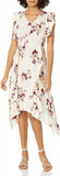 Angie Womens V Neck Flutter Sleeves and Ruffle Scarf Hem Dress Ivory Purple L