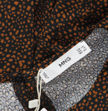 Mango Slitted Smocked Printed Balloon Sleeve Sheath Dress Black / Brown Multi 16