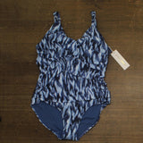 Anne Cole Drape Front Underwire One Piece Swimsuit Tie Dye Ikat Blue Multi 16W
