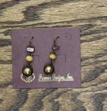 Premier Designs Fashion Beaded Stone Dangly Drop Earrings Brass / Purple 1.75"