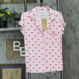 Stripe And Stare and Stare Diamond Heart Frill 2-Piece Pajama Set Pink Red S