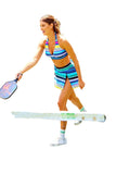 Anne Cole Barcode Stripe Halter Bikini Top Swim Barcode Stripe Blue Multi S