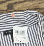 A Pea in the Pod Cotton Button Up Embroidered Maternity Shirt Blue Dot Stripe L
