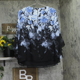 Kasper Cascading Floral Ruffle Blouse 10924639 Black Blue Multi 2X
