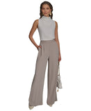 Donna Karan Wide Leg Pinstripe Suit Trousers Cobblestone Brown / Cream 8