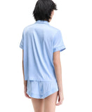 INC International Concepts Satin Short Sleeve Pajama Shirt Pale Spring Blue S
