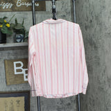 Aqua x Wicked Womens Striped Long Sleeve Pajama Shirt 12958 Pink S