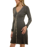 Taylor Womens Petite Metallic Fit Flare Sweater Dress 6750P Brown / Gold PM