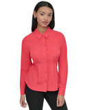 DKNY Womens Button-Front Collared Fitted Blouse Watermelon Sugar Red Orange XS