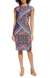 Vince Camuto Mixed Print Scuba Crepe Body-Con Dress VC2M3212 Navy Multi Blue 4