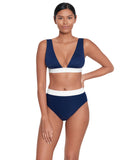 Lauren Ralph Lauren Bel Air Banded High Waist Bikini Bottom Blue / White 10