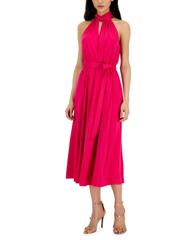 Anne Klein Women's Twist-Neck Sleeveless Midi Dress 10856173 Amaranth Pink 12