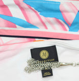 JM Collection Printed Cold Shoulder Top with Necklace Pink Gemstone Combo XL