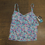 Swim Solutions Womens Printed Ruffle-Tiered Tankini Top Picasso Terazzo Blue 14