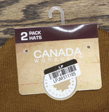 Canada Work Gear Mens 2 Pack Winter Cuffed Toques Knit Beanie Hats Brown / Black