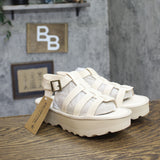 Bearpaw High Seas Platform Strappy Buckle Open Toe Sandals Bone Off White 8M