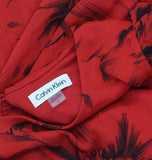 Calvin Klein Floral Chiffon Sheer Sleeve Jewel Neck Shift Dress Red / Black 6