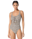 Michael Michael Kors Grommet Lace-Up One-Piece Swimsuit White Leopard Multi 4