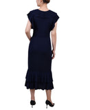 Ny Collection Womens Petite Flutter Sleeve Ruffle Midi Dress Navy Blue PM