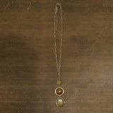 Womens Fashion Stone Pendant Textured Chain Necklace Gold / Green Multi 29" + 3"