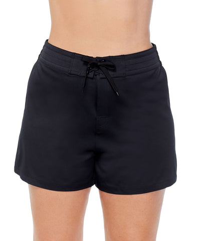Island Escape Womens Plus Size 4" Beach Board Shorts J770099 Black 18W